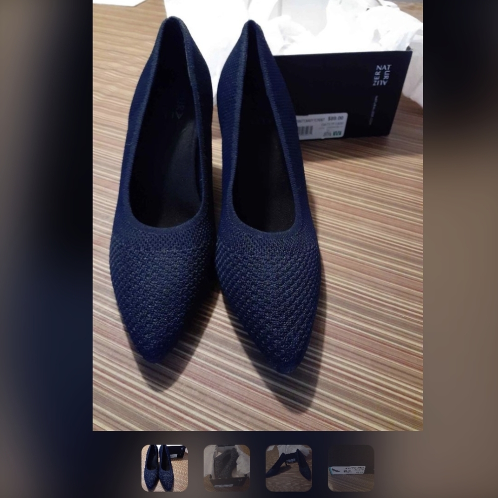 Navy bkue weave high heels